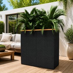 Black Poly Rattan Planter - 80x40x80 cm Outdoor Box
