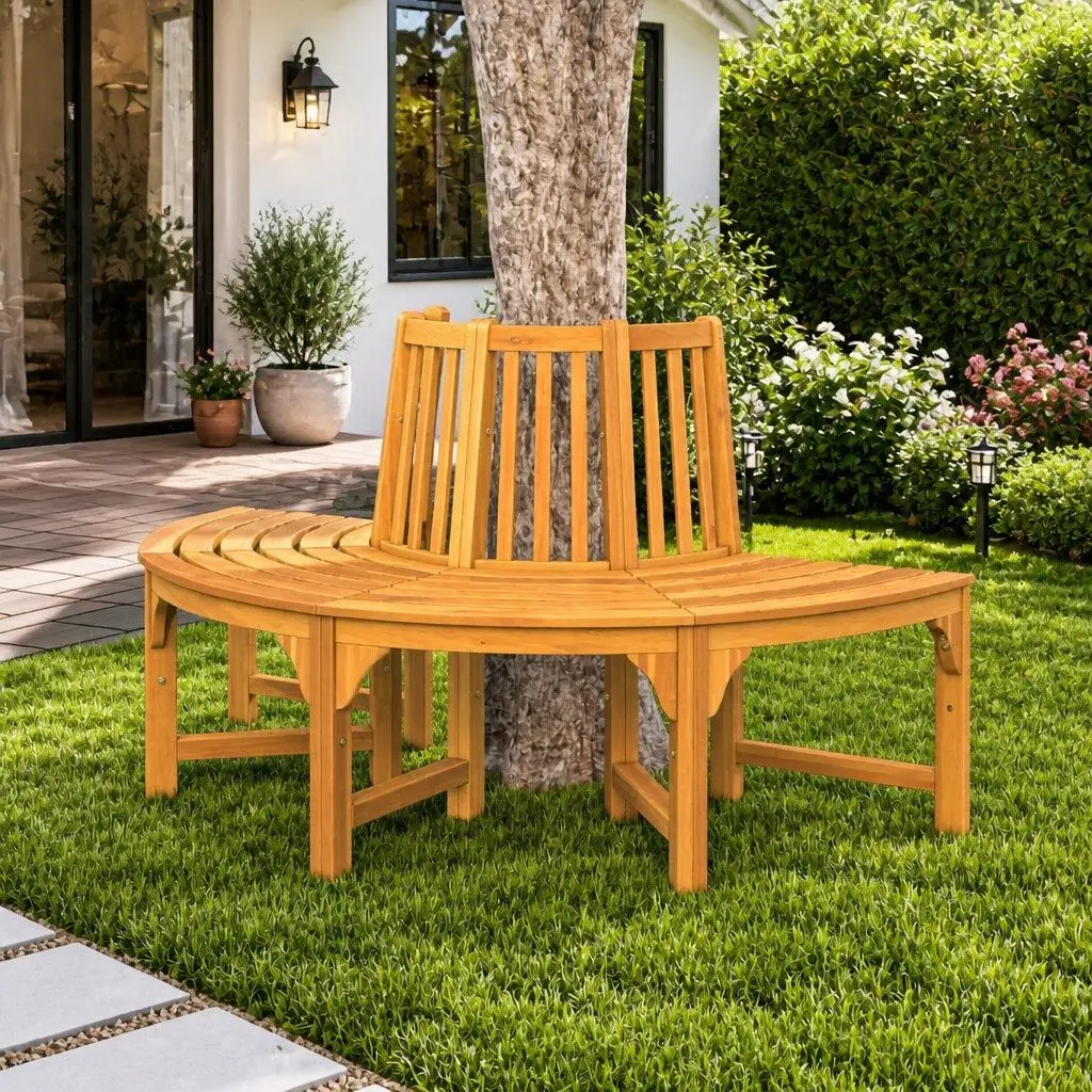 Solid Eucalyptus Half Round Tree Bench Ø160cm Brown