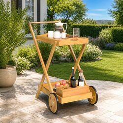Durable 2-Tier Tea Trolley in Brown Acacia Wood