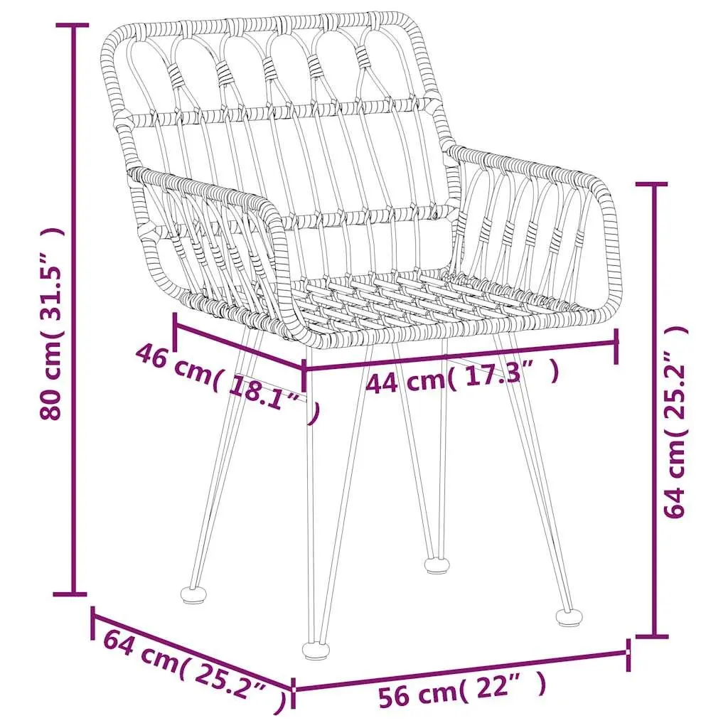 2-Piece Outdoor Garden Chairs with Armrest
