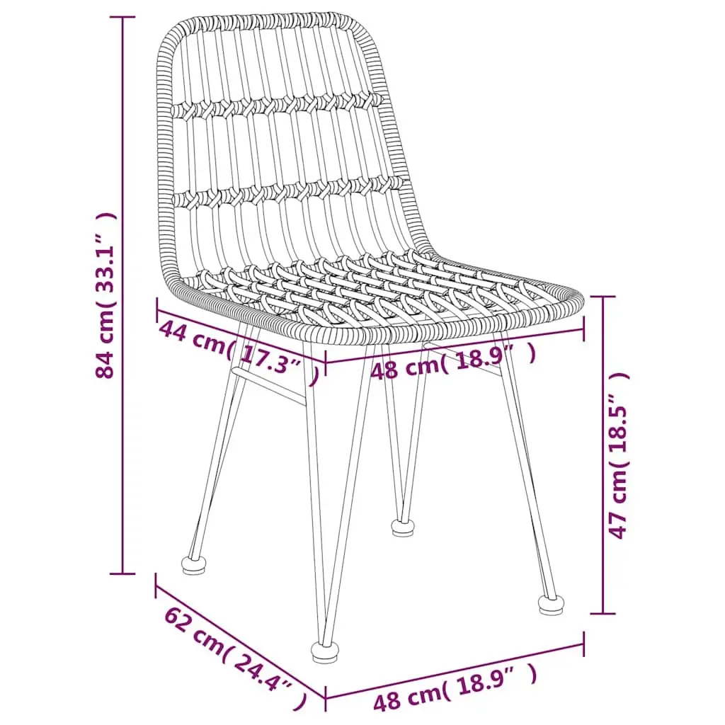 Garden Chairs PE Rattan Steel 48 x 62 x 84 cm Brown 2 Piece Set