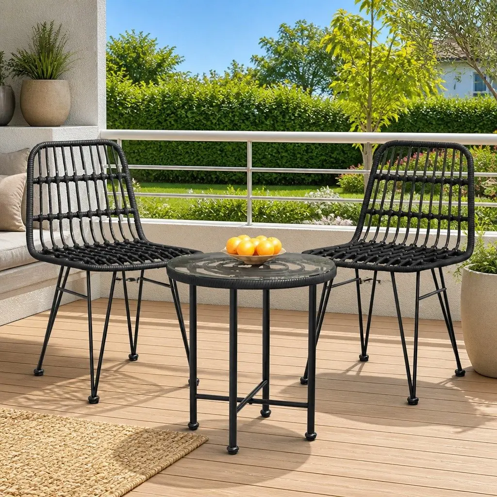 Round 50 cm Black Glass Dining Table for Outdoor Use