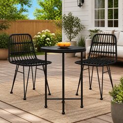 Round Black Dining Table Ø55cm with Glass Top for Outdoors