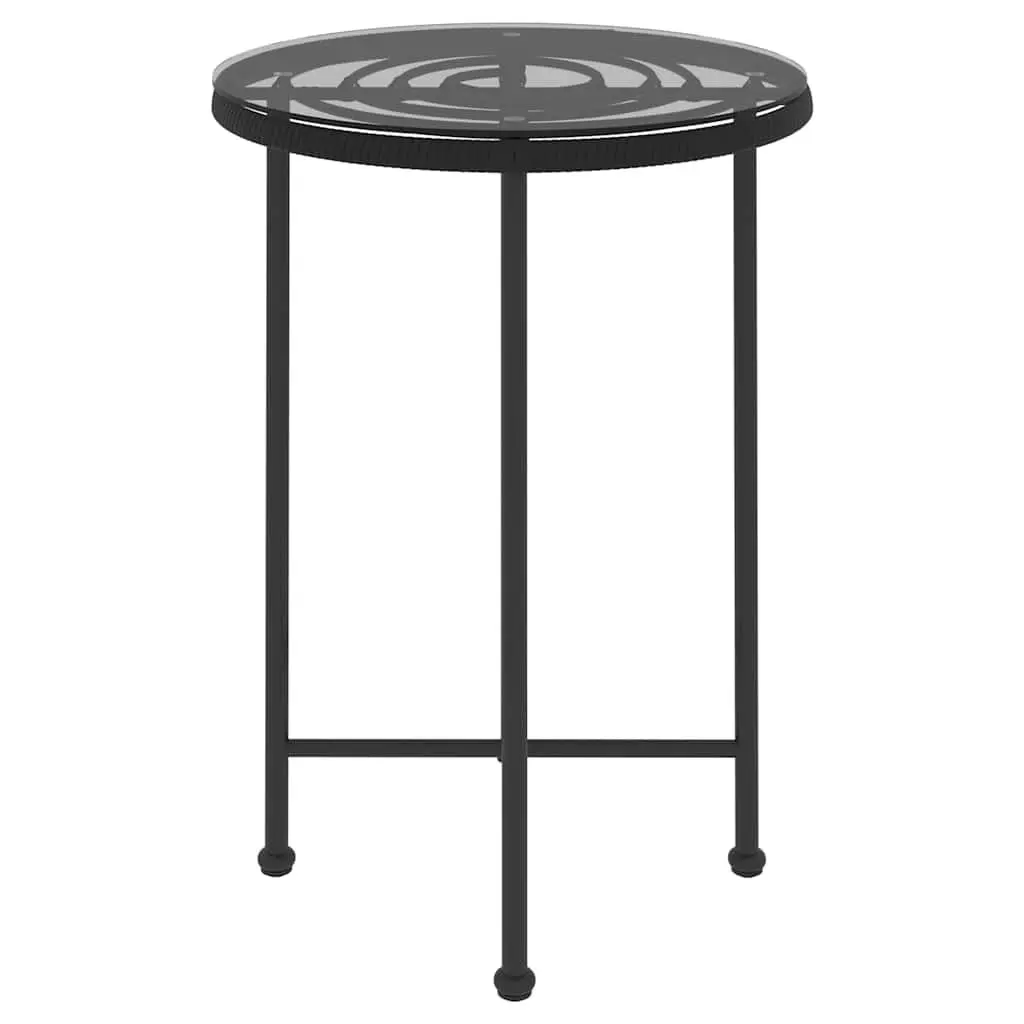 Dining Table Tempered Glass Steel Ø55cm Black Outdoor Bistro Patio