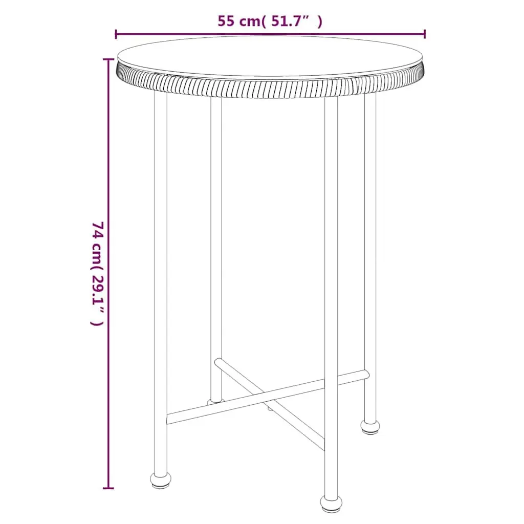 Dining Table Tempered Glass Steel Ø55cm Black Outdoor Bistro Patio
