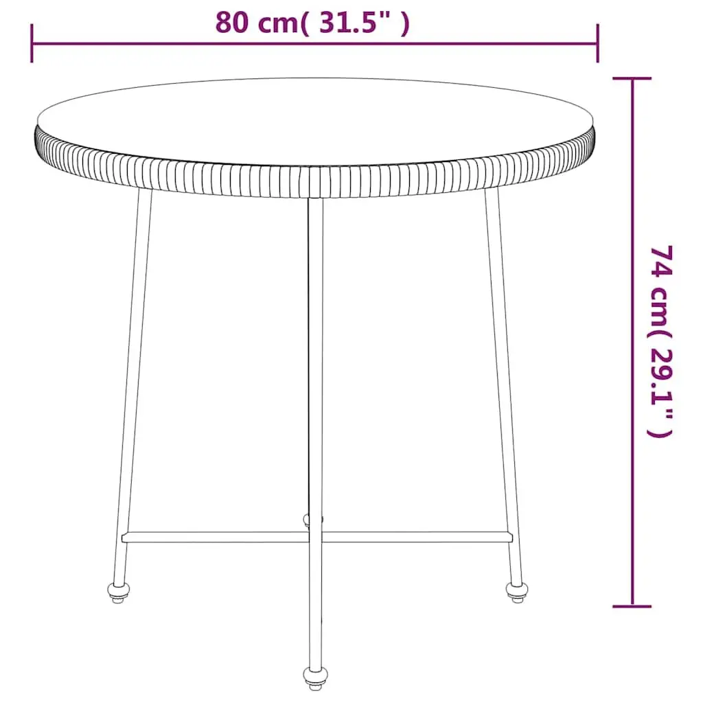 Round Dining Table 80cm with Tempered Glass and Steel Frame