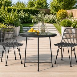 Round Black Tempered Glass Outdoor Dining Table