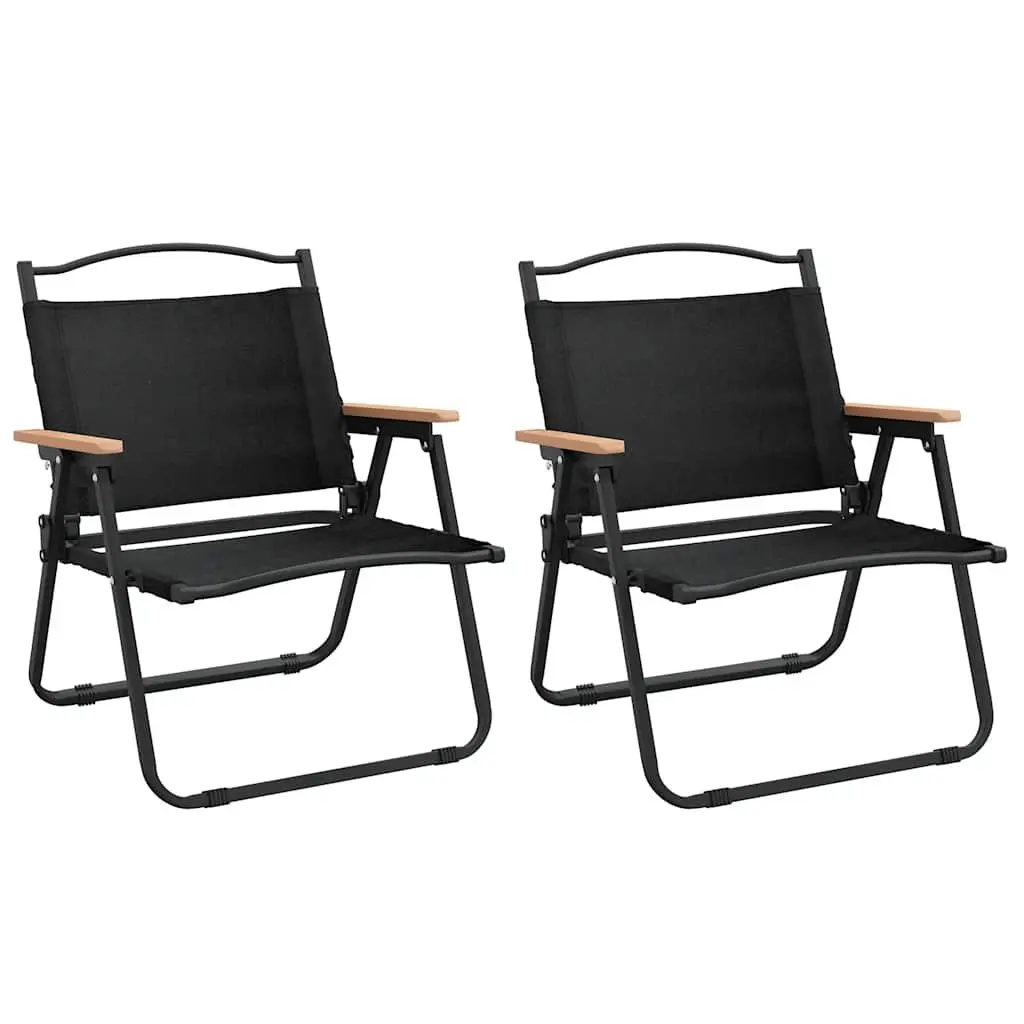 Camping Chairs Oxford Fabric Black 2 Piece Folding Outdoor Picnic Garden Beach Seating