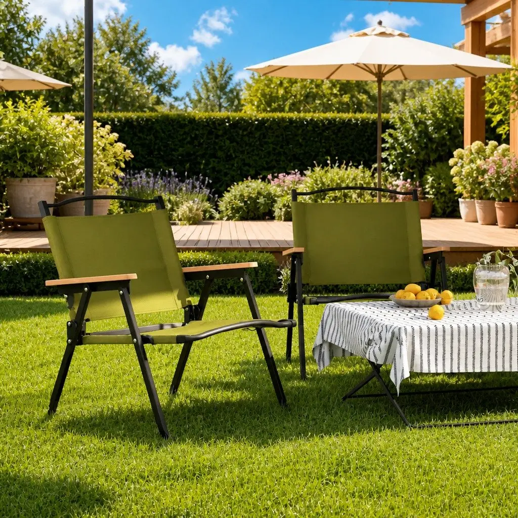 Folding Camping Chairs 2 pcs Green for Outdoor Use