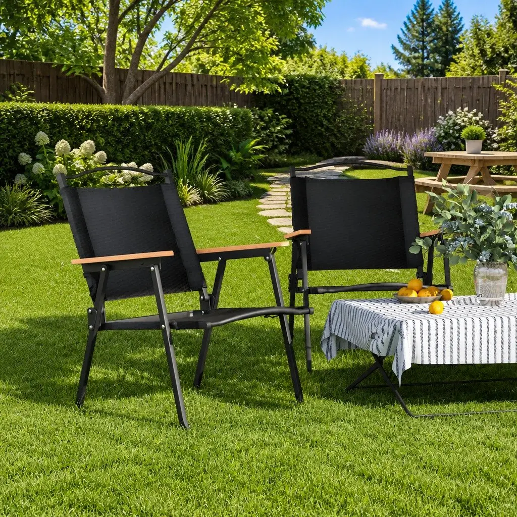 Portable Folding Outdoor Camping Chairs, Black, 2 pcs