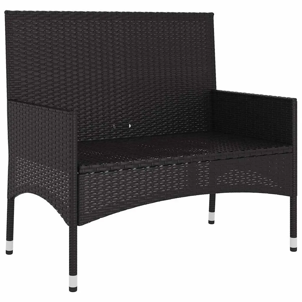 2-Seater Garden Bench Poly Rattan Steel Frame Black Outdoor Furniture