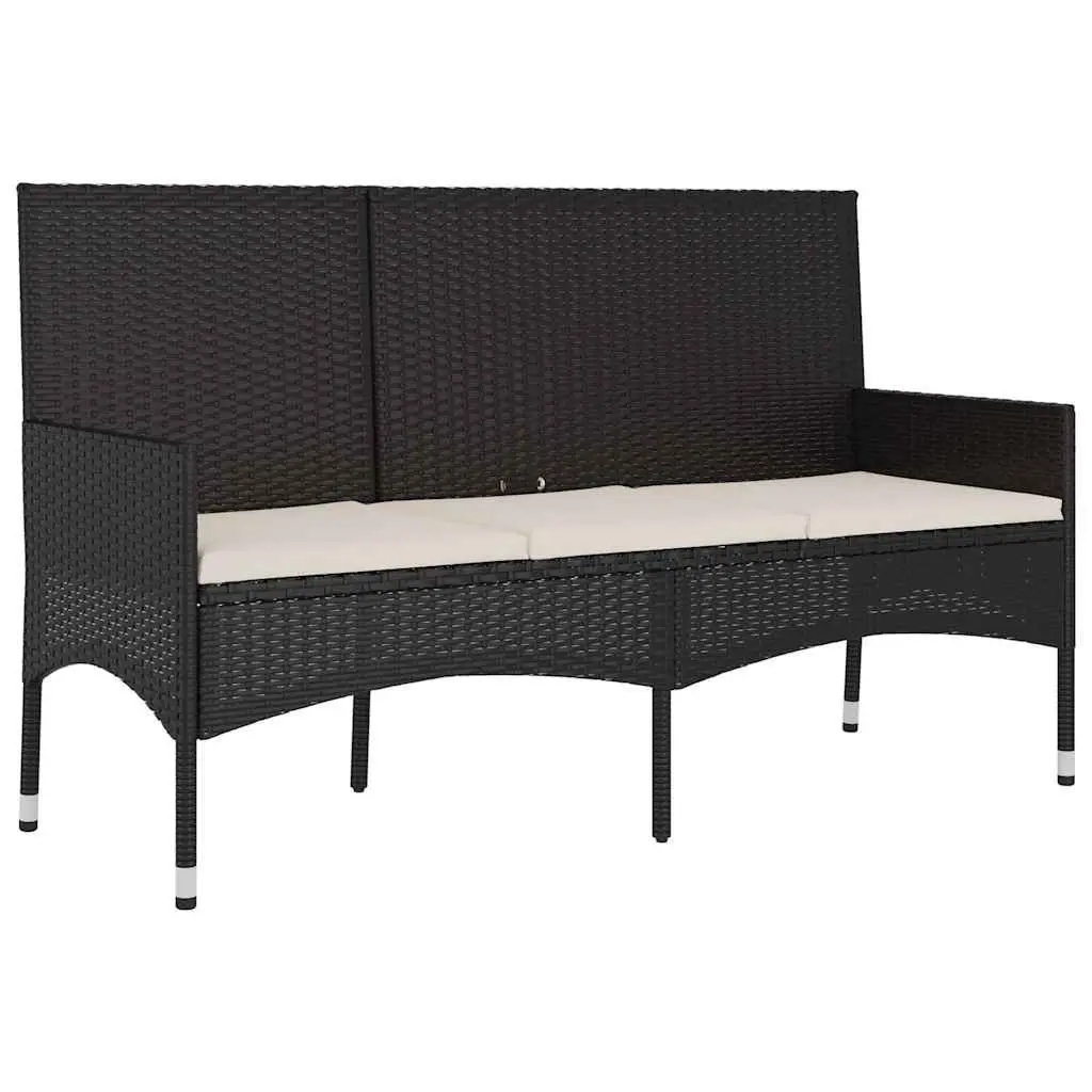 3-Seater Garden Bench Poly Rattan Black with Cushions