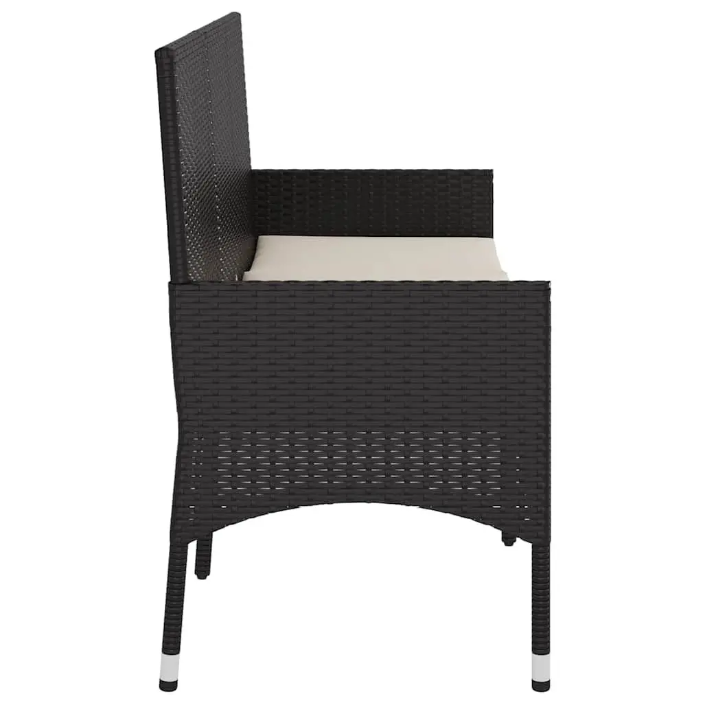 3-Seater Garden Bench Poly Rattan Black with Cushions