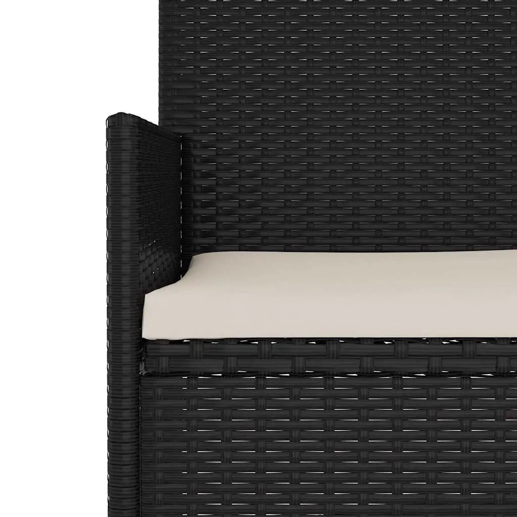 3-Seater Garden Bench Poly Rattan Black with Cushions