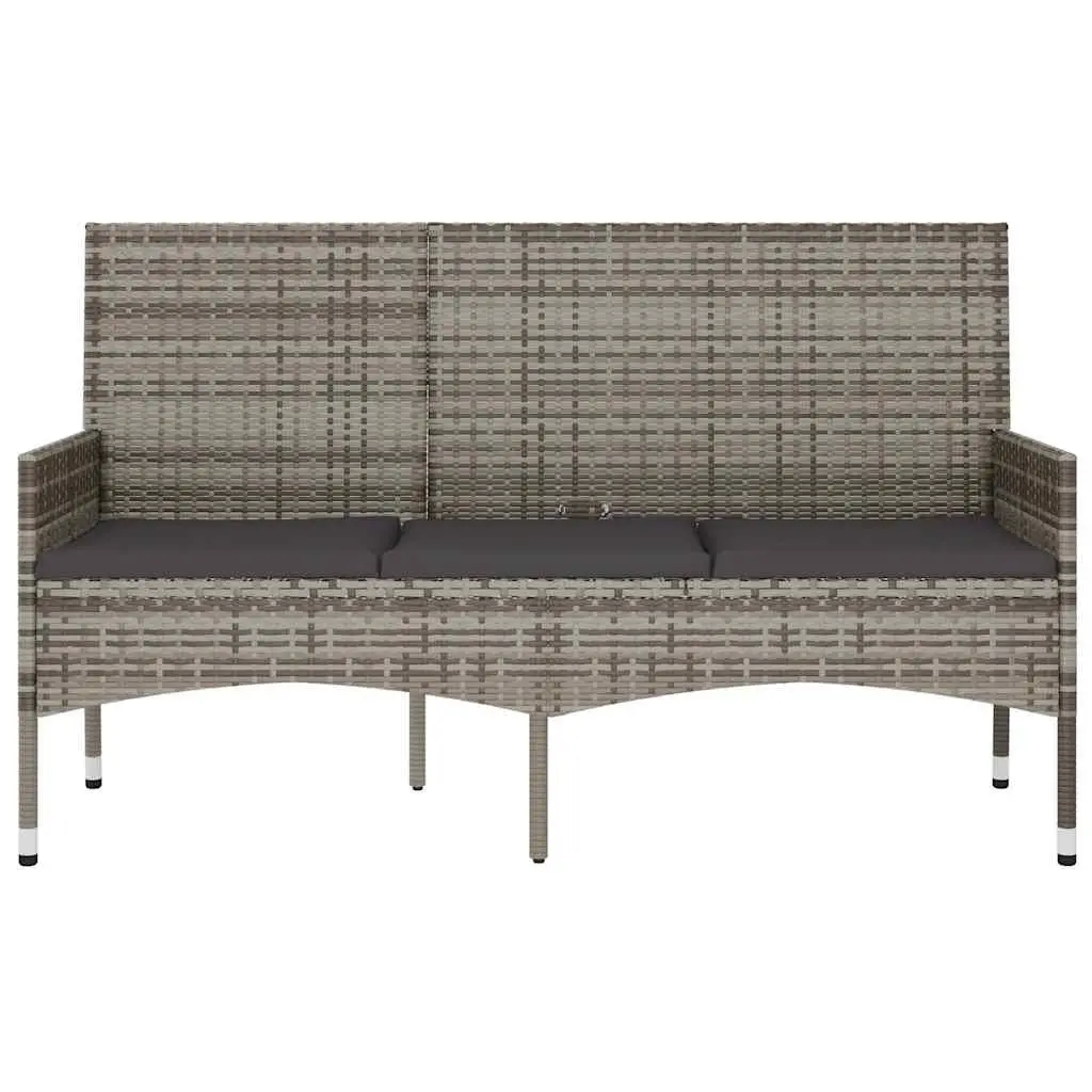 3-Seater Bench Poly Rattan Grey Outdoor Garden Furniture with Cushions