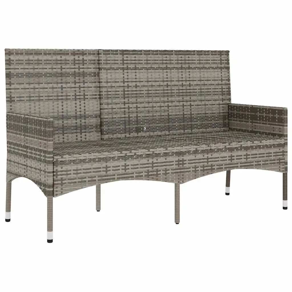 3-Seater Bench Poly Rattan Grey Outdoor Garden Furniture with Cushions