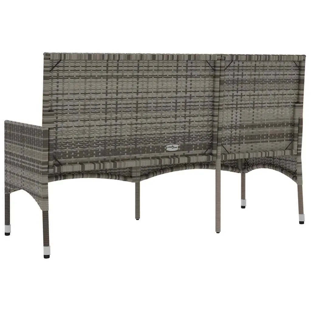 3-Seater Bench Poly Rattan Grey Outdoor Garden Furniture with Cushions