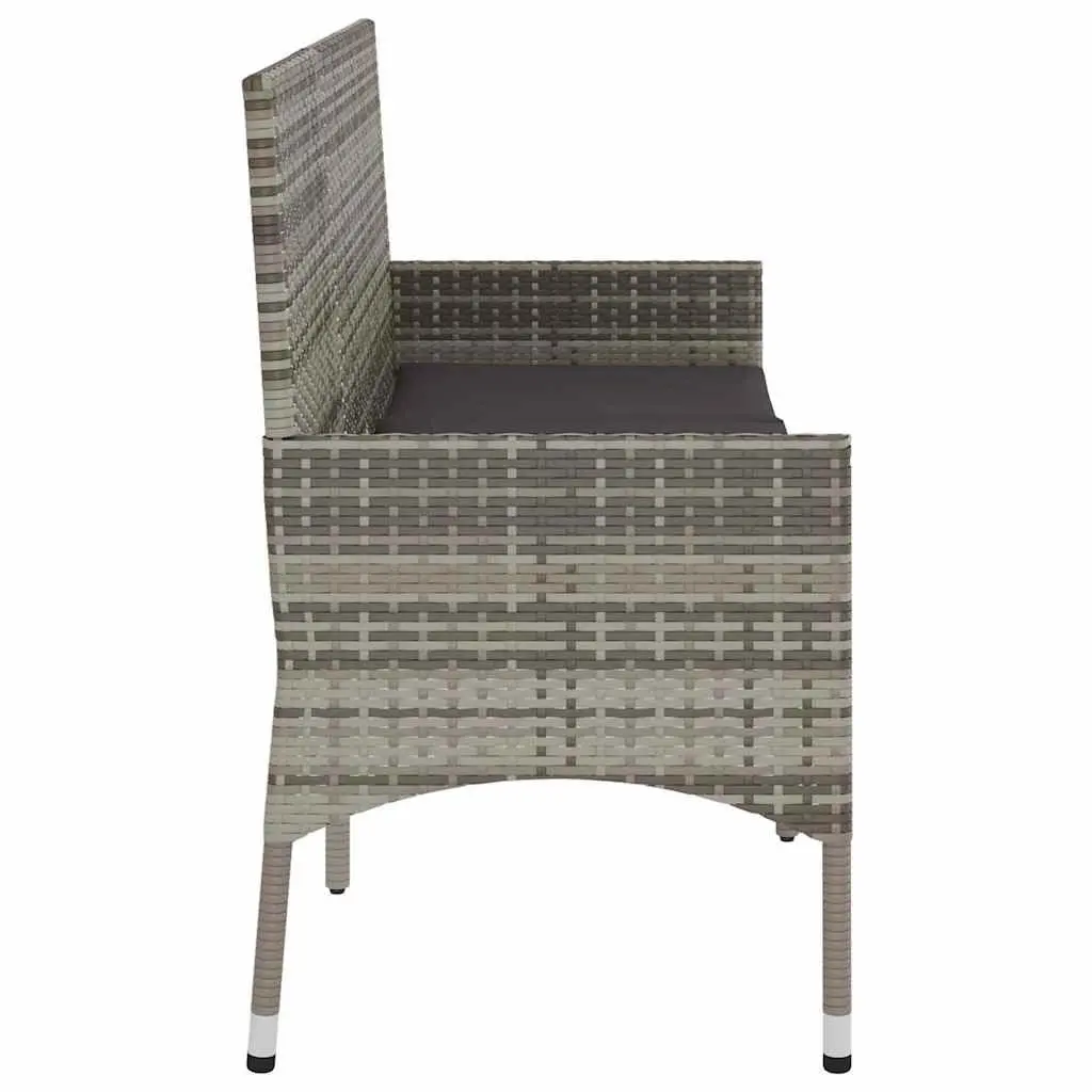 3-Seater Bench Poly Rattan Grey Outdoor Garden Furniture with Cushions