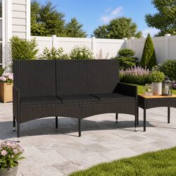 Sturdy 3-Seater Outdoor Garden Bench in Black Poly Rattan