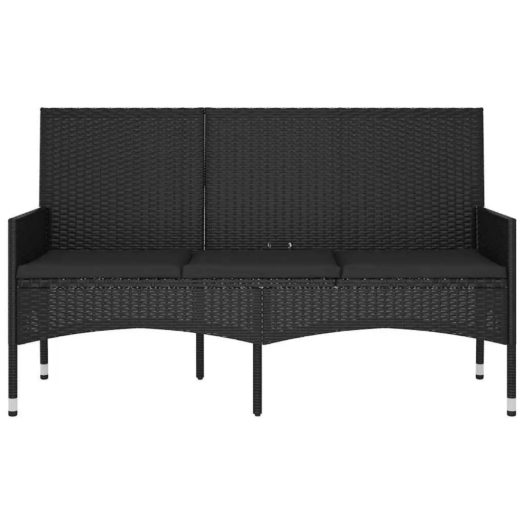 3-Seater Outdoor Garden Bench in Black Poly Rattan
