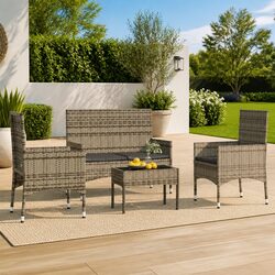 4-Piece Grey Poly Rattan Garden Lounge Set with Cushions