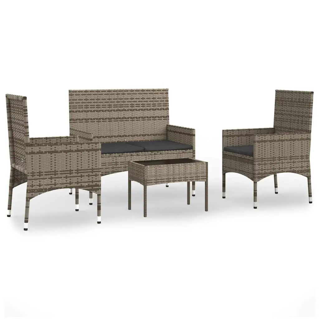4-Piece Grey Poly Rattan Garden Lounge Set with Cushions