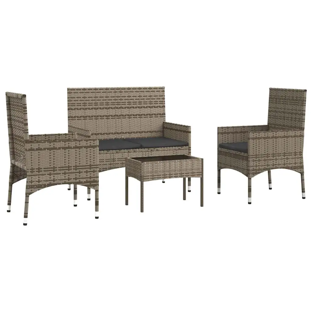 4-Piece Grey Poly Rattan Garden Lounge Set with Cushions
