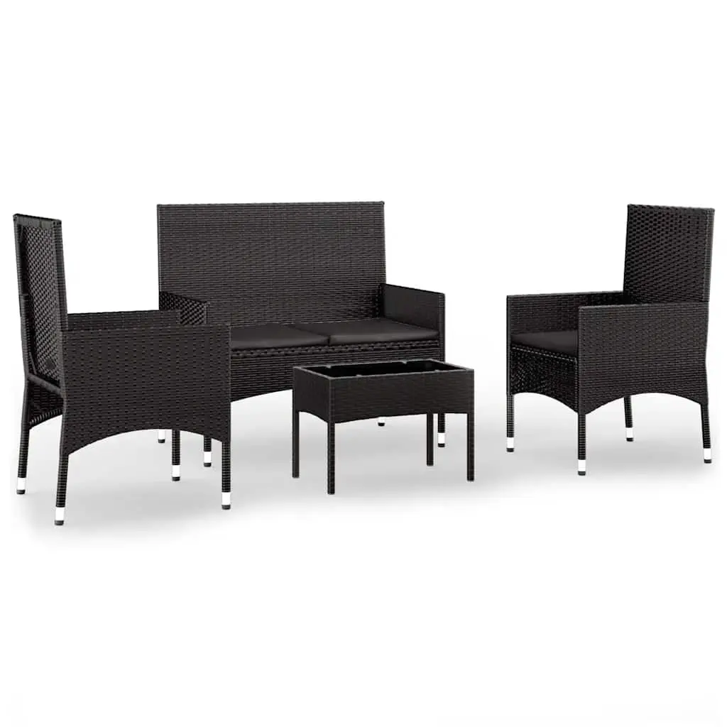 4 Piece Outdoor Garden Lounge Set in Black Poly Rattan