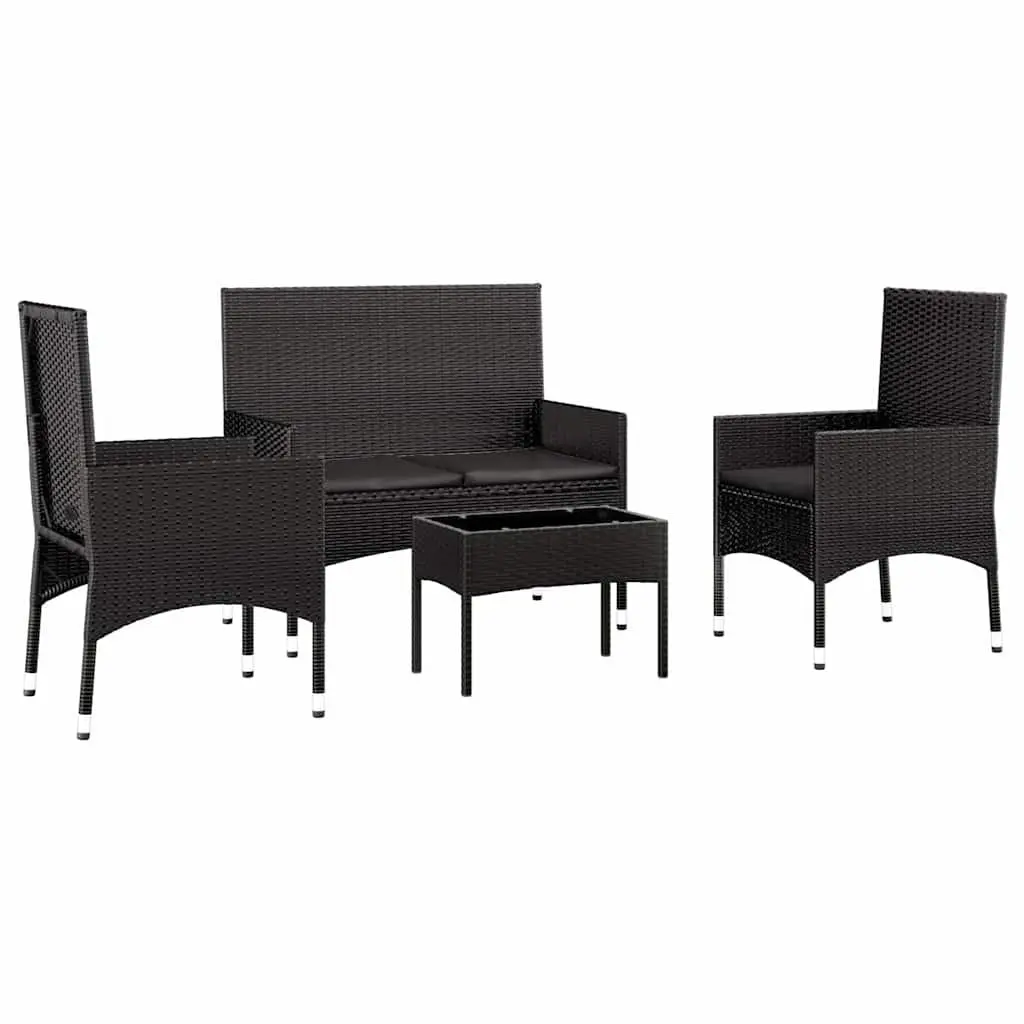 4 Piece Outdoor Garden Lounge Set in Black Poly Rattan