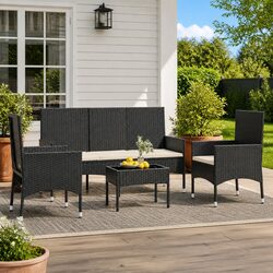 Sturdy Black Poly Rattan 4 Piece Garden Lounge Set