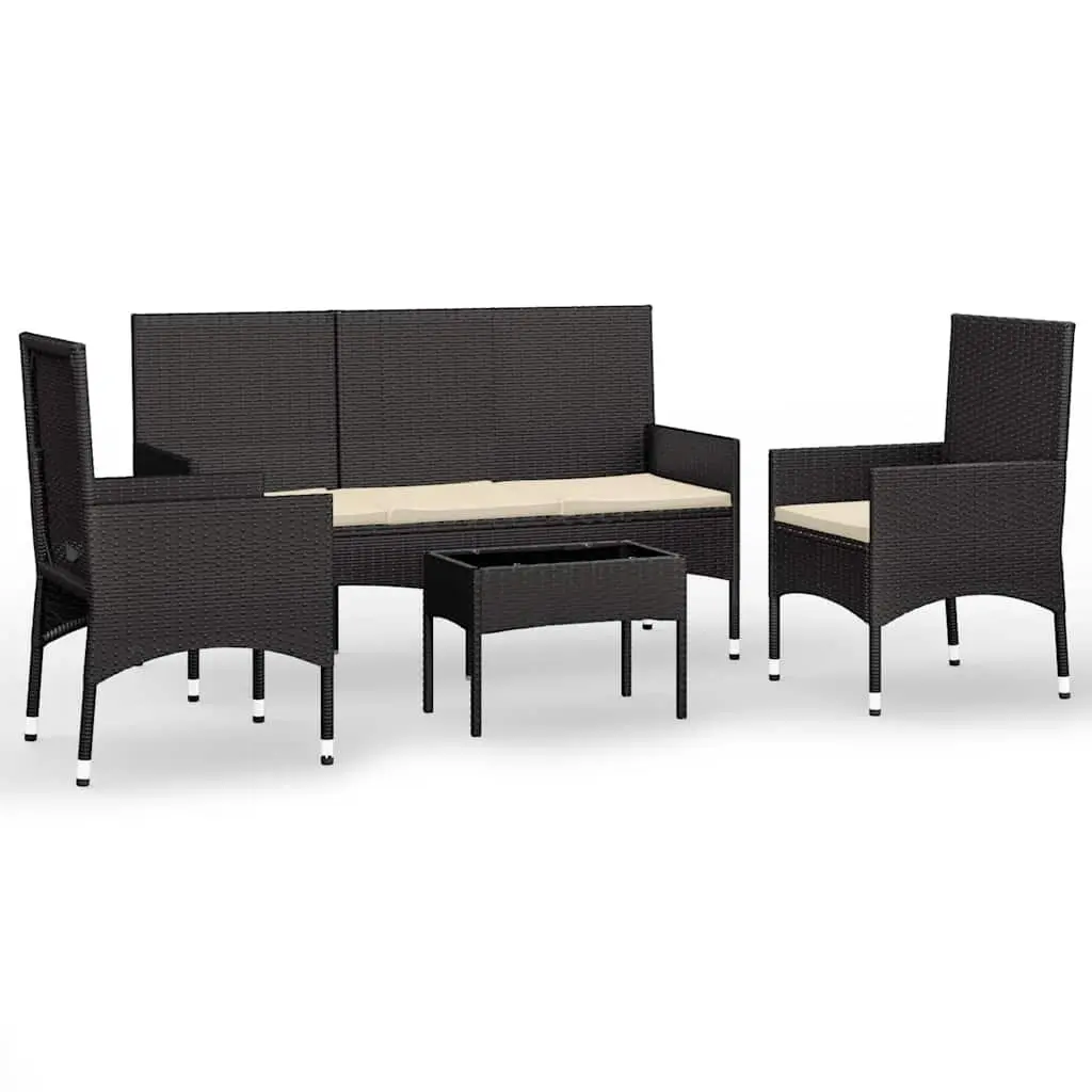 Black Poly Rattan 4 Piece Garden Lounge Set