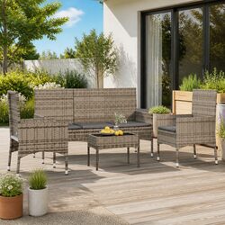 Durable 4-Piece Grey Poly Rattan Garden Lounge Set