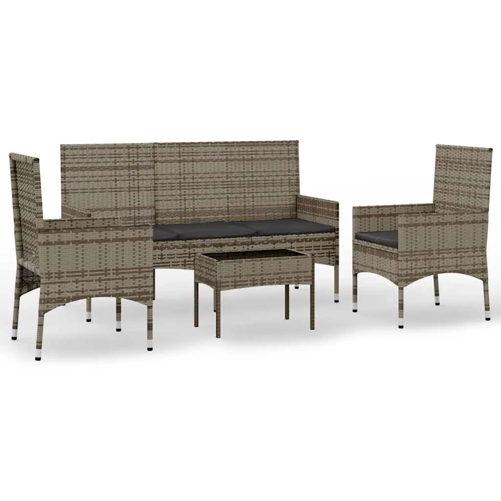 Garden Lounge Set Poly Rattan 4 Piece Grey Outdoor Furniture with Cushions