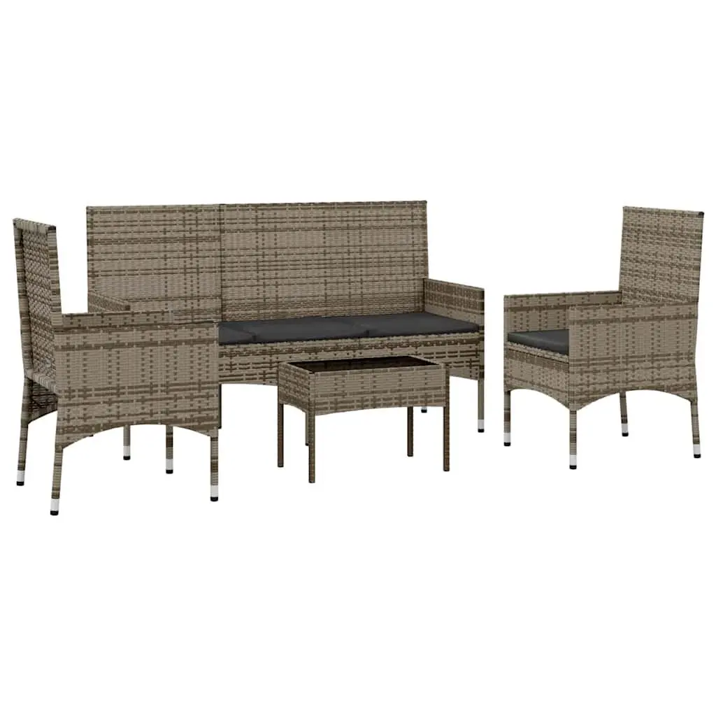 Garden Lounge Set Poly Rattan 4 Piece Grey Outdoor Furniture with Cushions