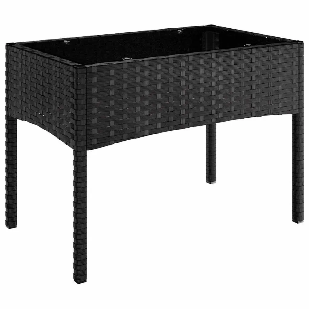 4 Piece Lounge Set Poly Rattan Black with Cushions