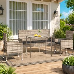Durable Grey Poly Rattan 4 Piece Garden Lounge Set