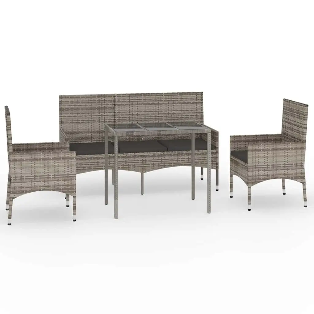 Garden Lounge Set Poly Rattan Grey 4 Piece Outdoor Furniture with Cushions