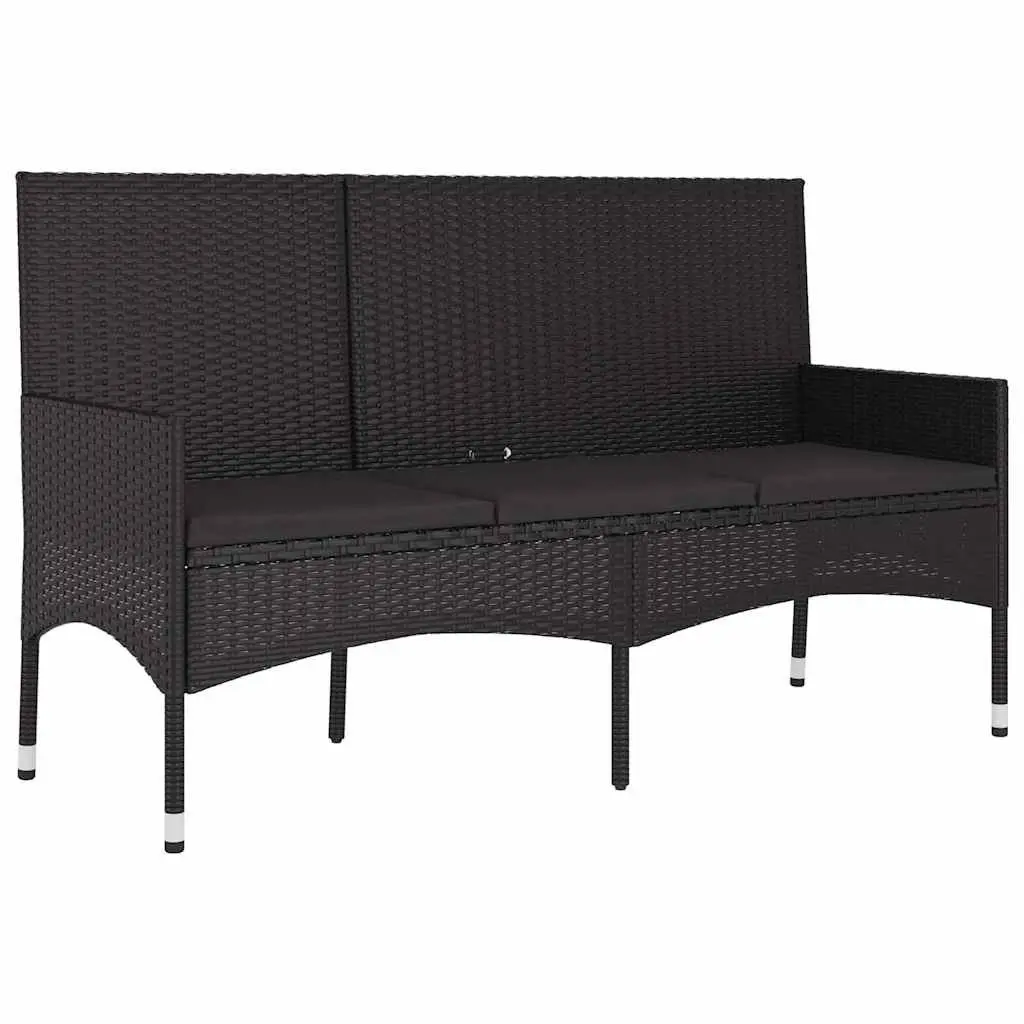 4 Piece Garden Lounge Set Poly Rattan Black with Cushions