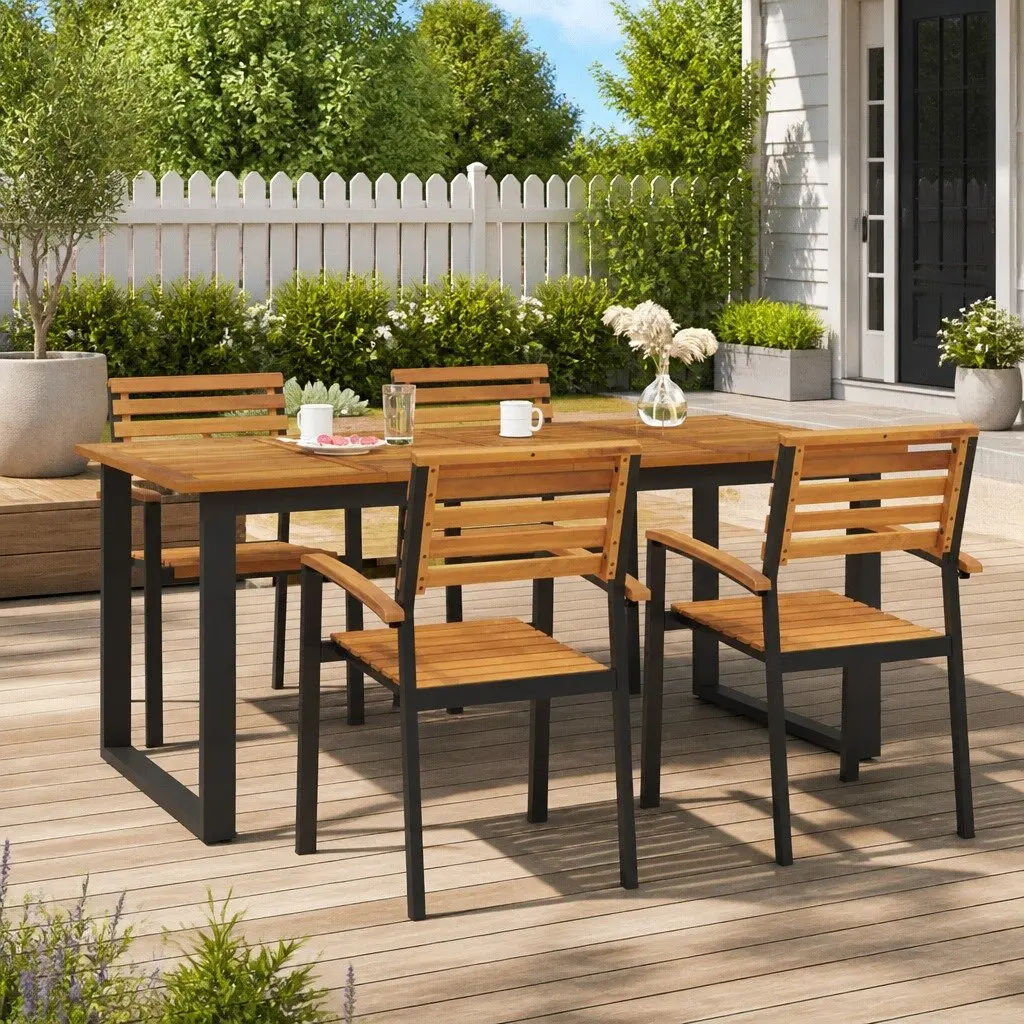 Solid Acacia Wood Garden Dining Table with U-shaped Legs