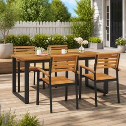 Solid Acacia Wood Garden Dining Table with U-shaped Legs