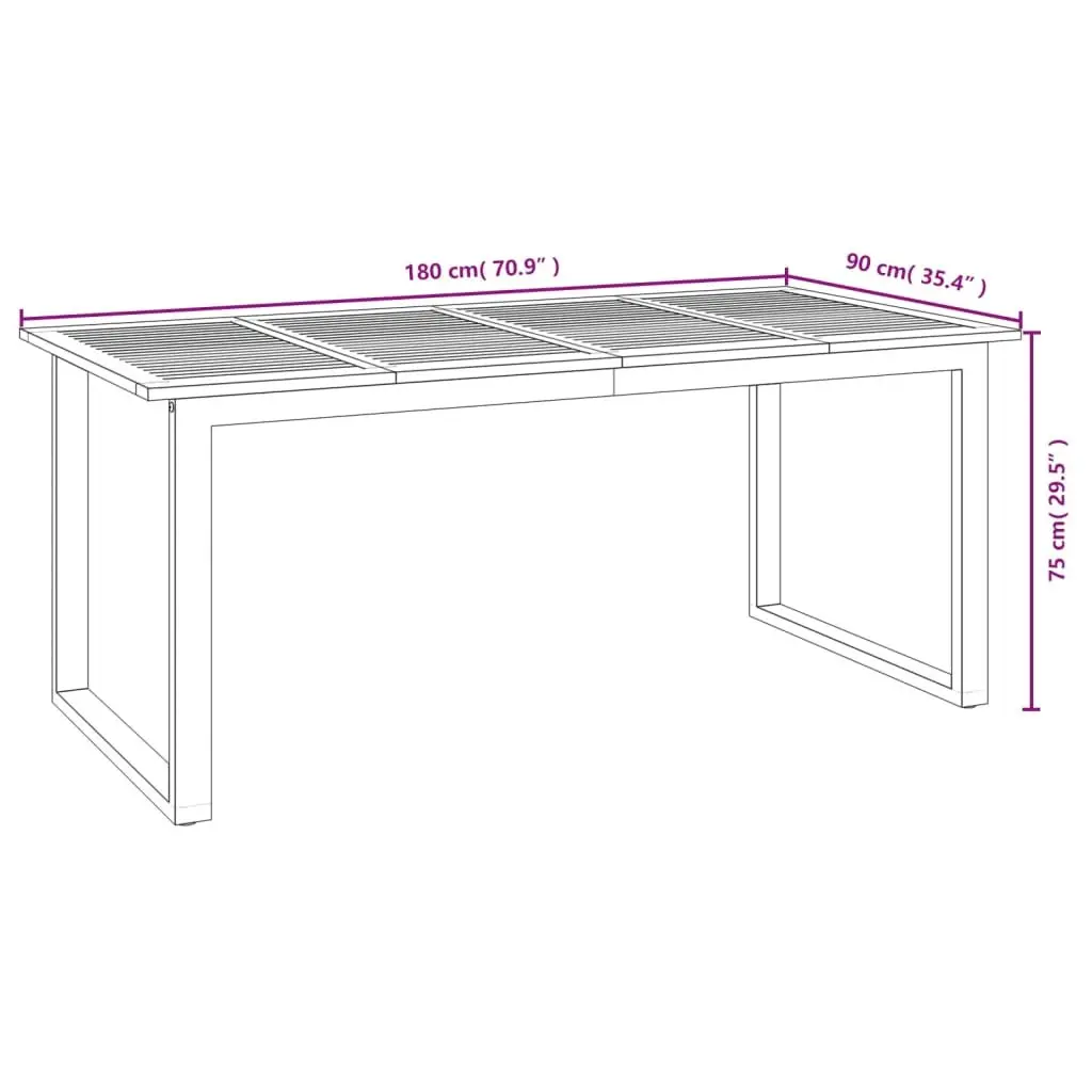 Solid Acacia Wood Garden Dining Table with U-shaped Legs