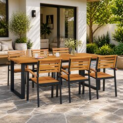 Sturdy Brown Acacia Wood Outdoor Dining Table with U-Legs