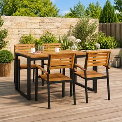 Sturdy Brown Acacia Wood Garden Table with U-shaped Legs