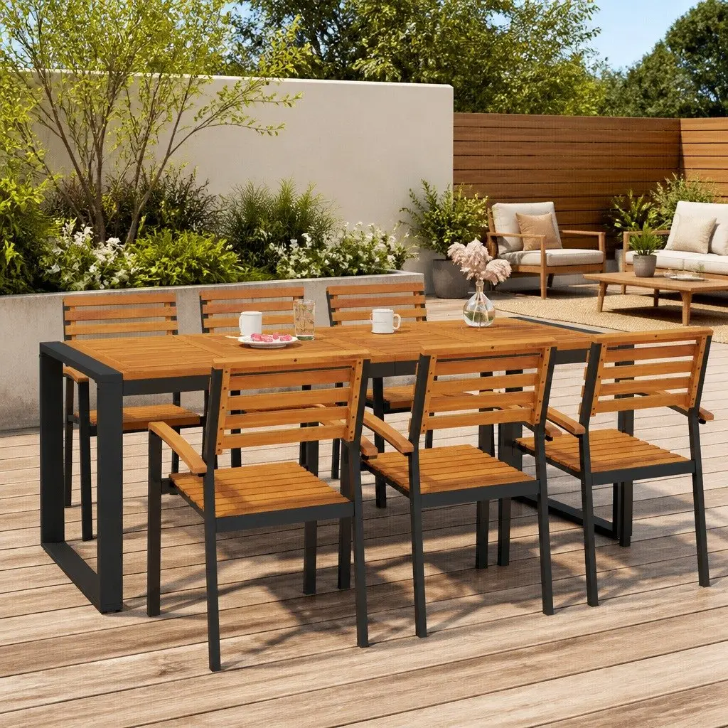 Acacia Wood Outdoor Dining Table with U-Shaped Legs