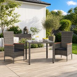 Durable Grey Poly Rattan Garden Chairs Set of 2