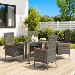 4-Piece Grey Poly Rattan Outdoor Garden Chairs Set