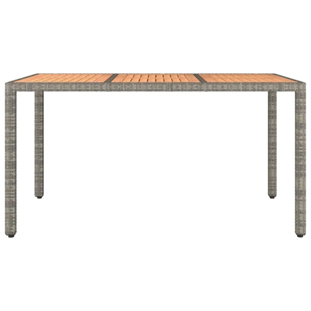 Grey Poly Rattan Garden Table with Wooden Top