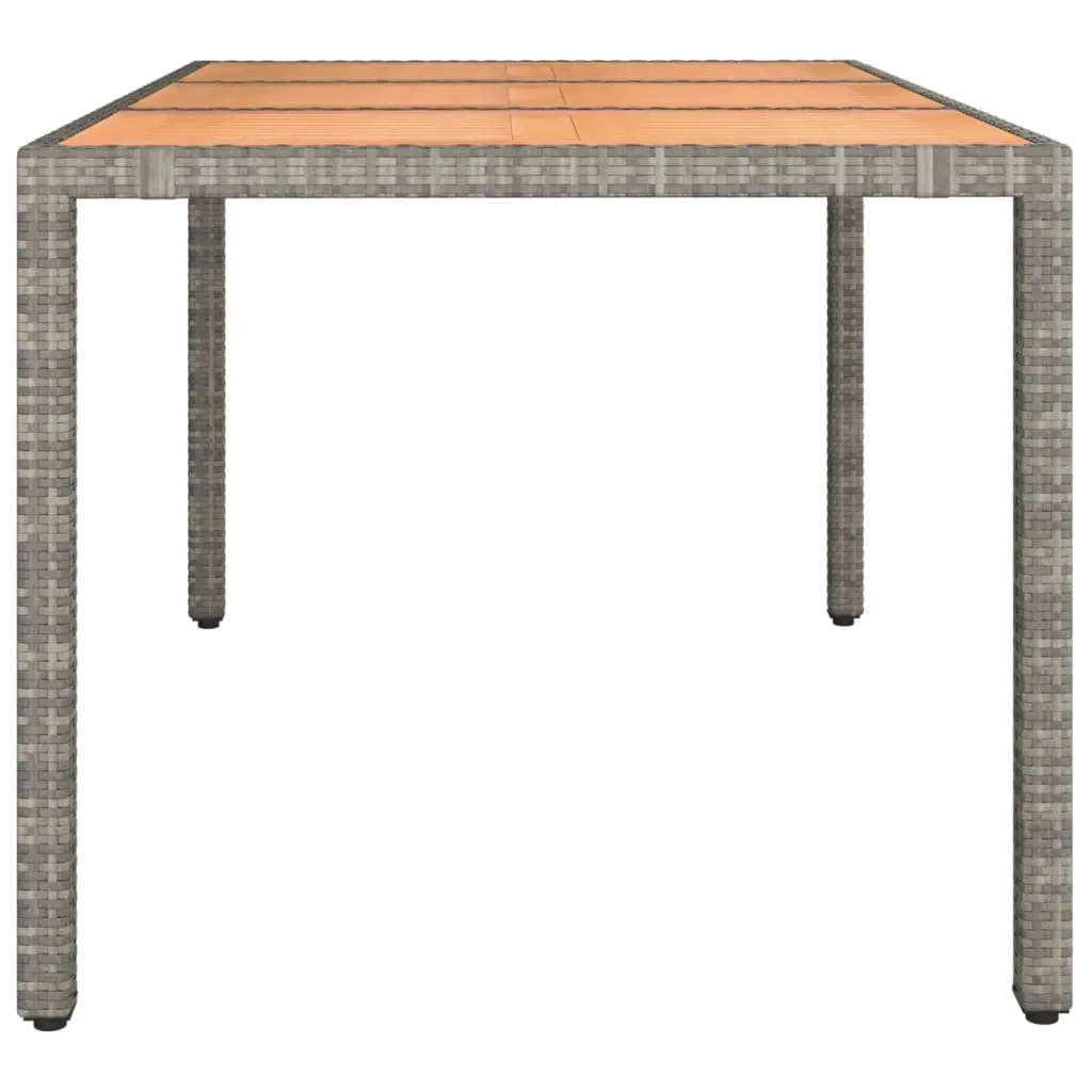 Grey Poly Rattan Garden Table with Wooden Top