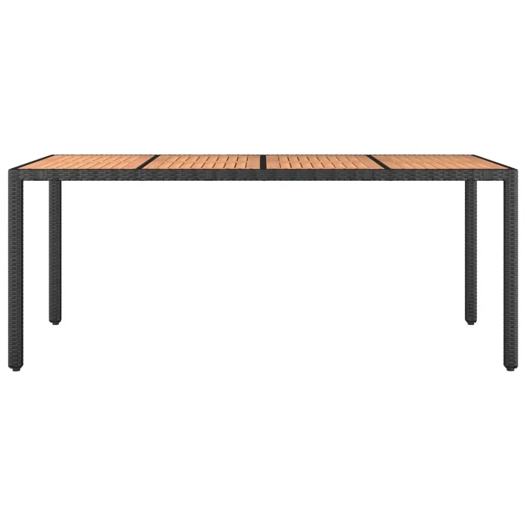 Garden Table Poly Rattan Black Frame Acacia Wooden Top