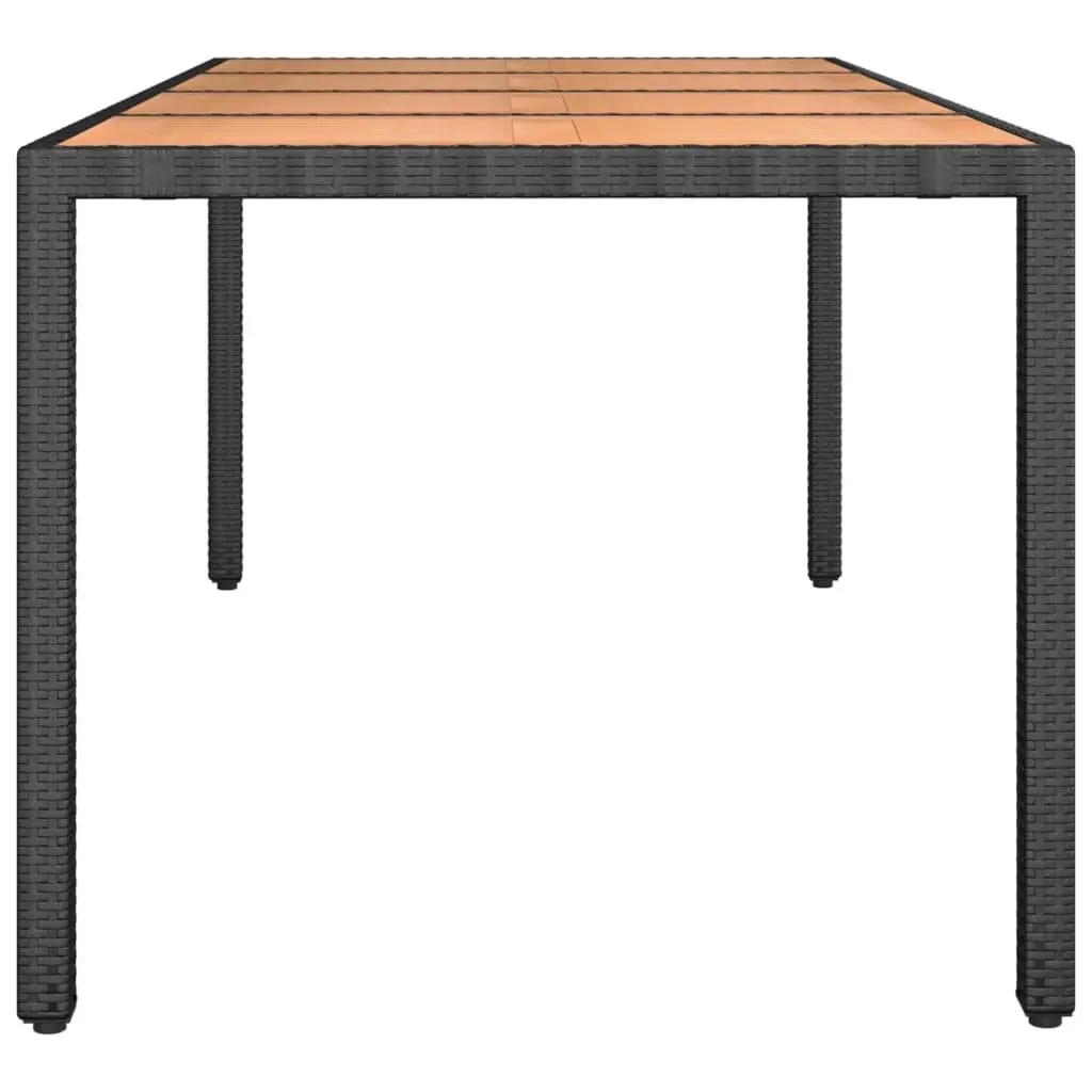 Garden Table Poly Rattan Black Frame Acacia Wooden Top
